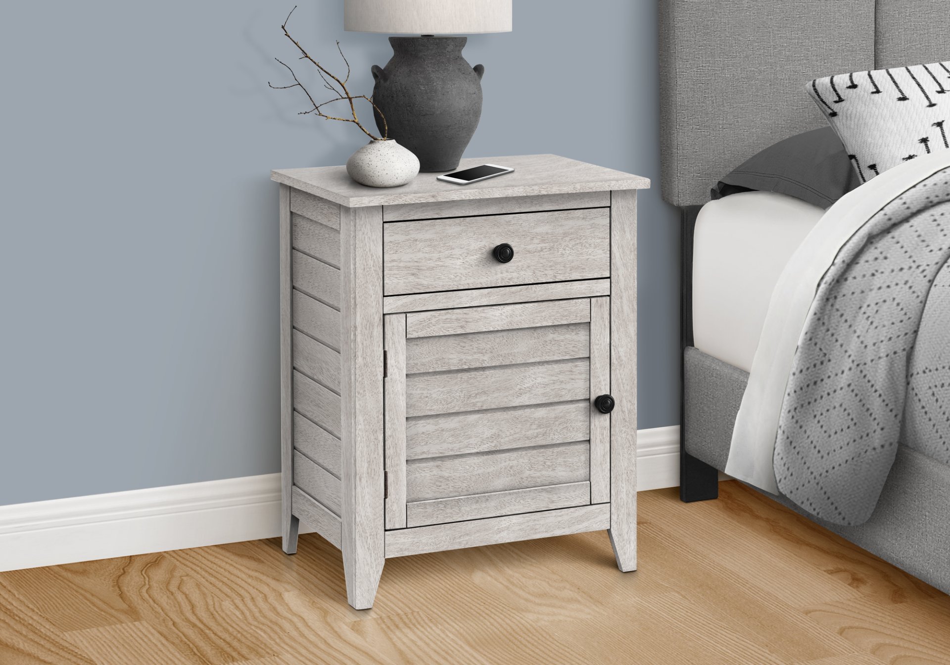 Accent Nightstand, Storage Drawer, Transitional - Gray Wash - Image 6