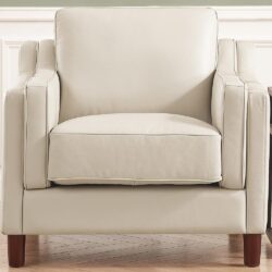 Bella-Top Grain Leather Chair - Beige / White