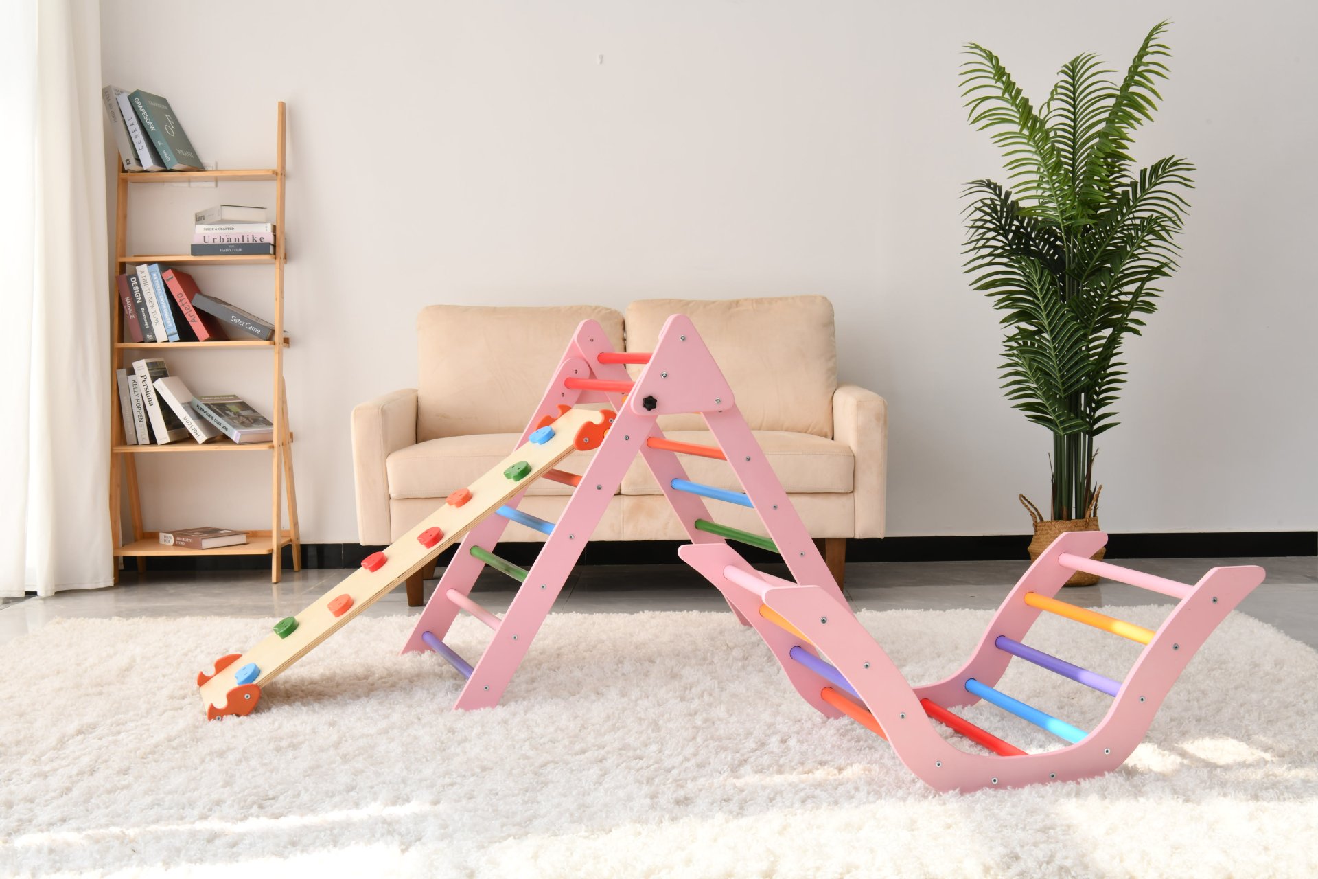 Gardenia - Pikler Triangle Set Montessori Toddler Climbing Toys Indoor, 2 Piece Baby Climbing Gym Indoor Playground - Pink - Image 4