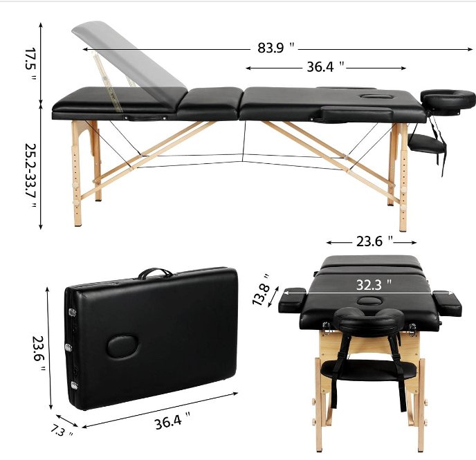 Massage Table Portable Massage Bed Lash Bed With Carrying Case Spa Table Height Adjustable, Salon Bed Face Cradle Bed - Black - Image 7
