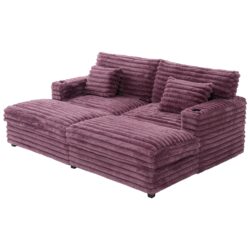Oversized Double Chaise Lounge Sofa Bed With USB Ports & Cup Holders - Wine Red