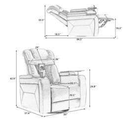 270 Degree Swivel Power Recliner With Tray Table, Phone Holder, Cup Holder, USB Port - Red
