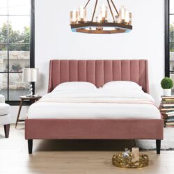Aspen - Queen Vertical Tufted Headboard Platform Bed Set - Ash Rose Pink