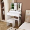 Vanity Desk With Large Mirror, Power Outlet & Hair Dryer Holder, Adjustable Lighting, 5 Drawers - White - Image 6
