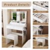 Vanity Desk With Large Mirror, Power Outlet & Hair Dryer Holder, Adjustable Lighting, 5 Drawers - White - Image 9