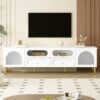 Retro TV Stand, Entertainment Center Media Console Cabinet With 6 Metal Legs, 2 Cabinets, 4 Drawers And Anti-Tip Device For Living Room, Up To 85" - White - Image 3