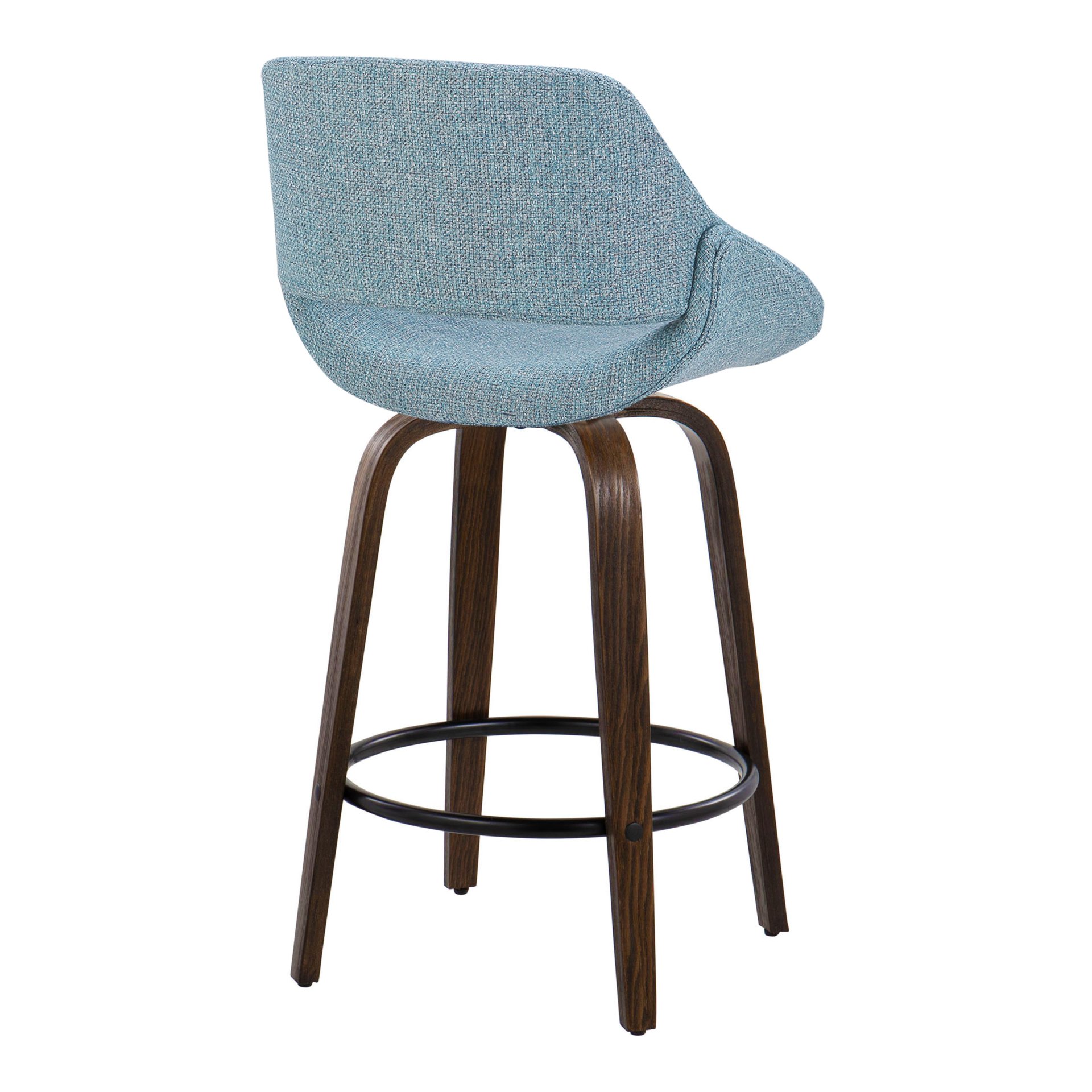 Fabrico - Mid-Century Modern Fixed Height Counter Stool With Round Footrest (Set of 2) - Walnut / Blue - Image 4