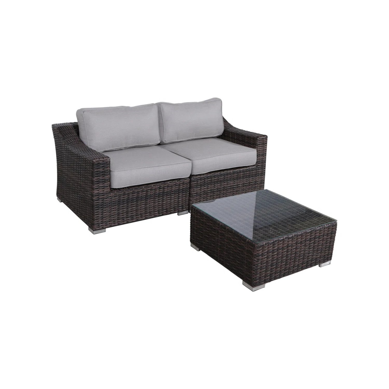 3 Piece Patio Rattan Conversation Set With Cushions - Brown Mix - Image 7
