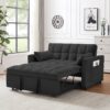 Modern Convertible Velvet Loveseat Futon Sofa With Sleeper Bed Function - Black - Image 4