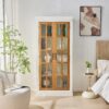 Rustic Style Display Cabinet With Glass Doors For Collectibles & - Brown / Cream White - Image 4