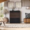 Modern Extendable & Rotating Cabinet With Drawer And Flip Doors For Versatile Storage - Black / Dark Walnut - Image 7