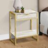 Accent Side Table, Storage Drawer, Marble Look, Contemporary & Modern - Beige - Image 4
