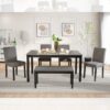 Modern 6 Piece Dining Table Set With Bench And Chairs For Dining Room Or Kitchen - Light Gray / Black - Image 2