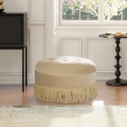 Yolanda - Round Upholstered Accent Ottoman - Fawn Brown