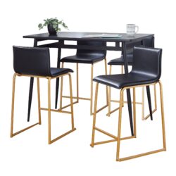 Marcel Mara - 5 Piece Upholstered Contemporary Counter Height Dining Set - Black / Gold / Black