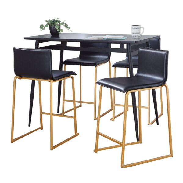 Marcel Mara - 5 Piece Upholstered Contemporary Counter Height Dining Set - Black / Gold / Black