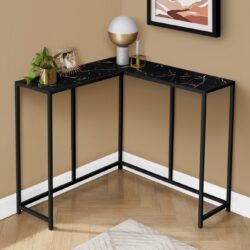 Corner Accent Console Table For Entryway, Marble Look Contemporary & Modern - Black
