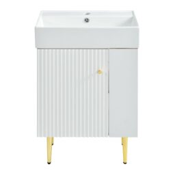 Hearth & Haven Amelia - Bathroom Vanity With Storage Cabinet, Single Ceramic Sink And Right Side Storage - White