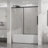 Semi Frameless Tub Sliding Shower Door 60" X 58" With Tempered Glass - Matte Black - Image 9