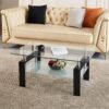 Modern Tempered Glass Coffee Table With 2 Layers And Waterfall Edges For Living Room - Transparent - Image 2