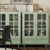 Buffet Cabinet With Double Glass Doors And Drawer, Storage Sideboard Cupboard - Green - Image 9