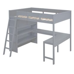 Full Size Modern Loft Bed With Desk And Shelves - Gray