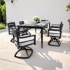 7 Pieces Modern Outdoor Patio Dining Set, Rectangular Dining Table, 6 Swivel Rockers With Sunbrella Cushions - Ember Black - Image 4