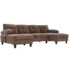 Modern U Shaped Sectional Sofa With Dual Chaise Lounges Storage Pockets And Armrest Pillows - Brown - Image 10