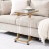 Side Table, Acrylic Sofa Table, Glass Top C Shape Square Table With Metal Base For Living Room, Bedroom, Balcony Home And Office - Image 4