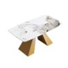 63" Modern Artificial Stone Pandora White Curved Metal Leg Dining Table, 6 People - Antique White / Gold - Image 6