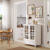 Buffet Cabinet With Double Glass Doors And Drawer, Storage Sideboard Cupboard For Living Room - White - Image 15