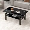 Tempered Black Glass Coffee Table, 2-Layers Tea Table - Black - Image 10