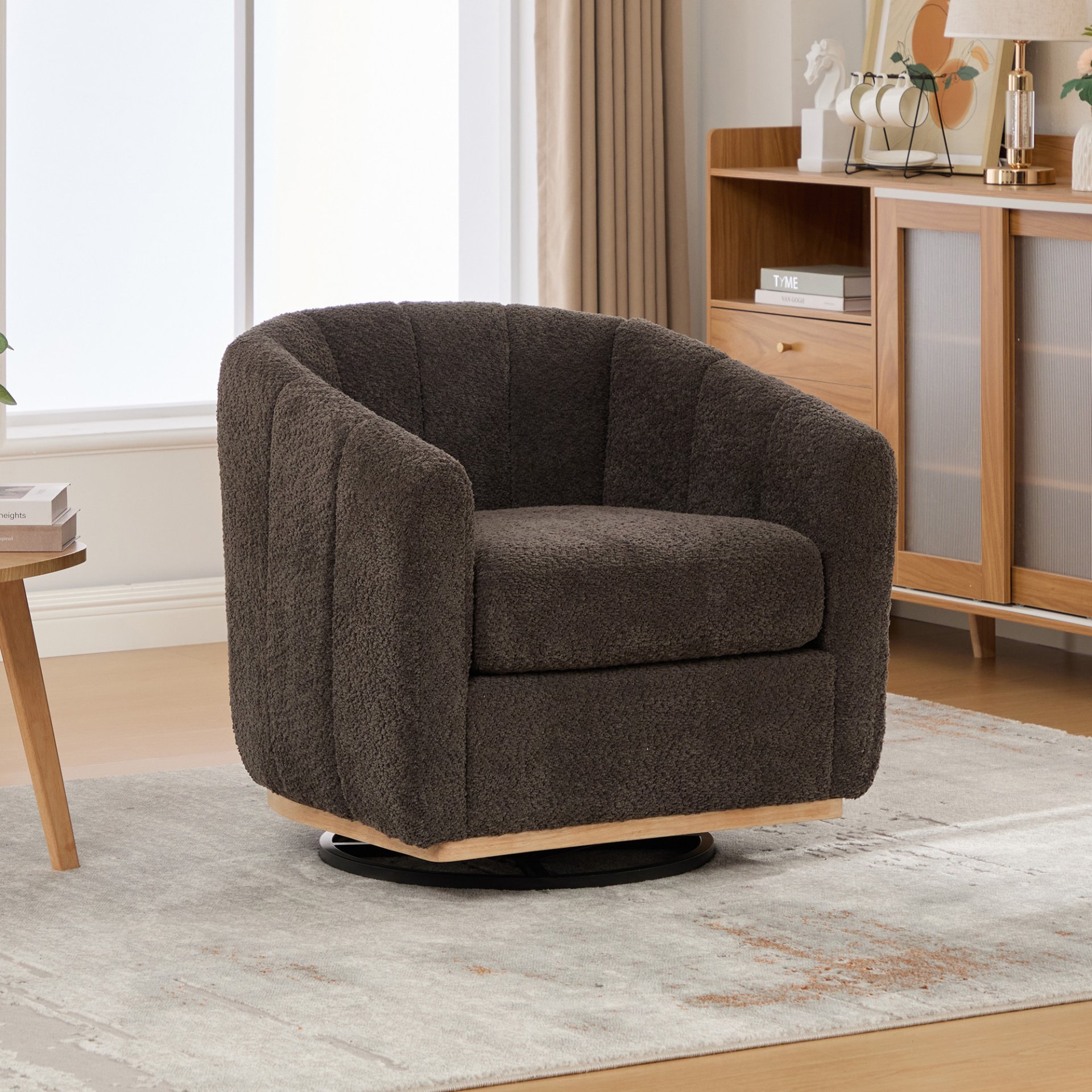 360° Swivel Pumpkin Shape Club Armchair - Charcoal - Image 3