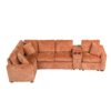 L Shaped Convertible Sofa Bed With Pull Out Bed, Cup Holders, And Storage - Orange - Image 12