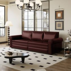Pull Out Sofa Bed, 3 In 1 Convertible Sleeper Sofa With Nailhead Trim & Rolled Arm, Multi Functional Sofa Bed For Living Room, Bedroom, Apartment, Office - Burgundy