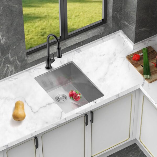 19" Undermount Kitchen Sink 16Gauge 9" Deep Single Bowl Basin - Brushed Nickel