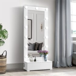 Elisa - Narrow Tall Mirror With Speaker And Drawer - White