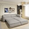 King Size Sleeper Sofa Bed, Pull Out Sofa Bed, 3 In 1 Convertible Sleeper Sofa, 3 Seat Couch With 2 Lumbar Pillows For Living Room - Light Gray - Image 4