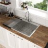 33" Drop In Kitchen Sink, 16 Gauge T304 Single Bowl Sink - Brushed Nickel - Image 3