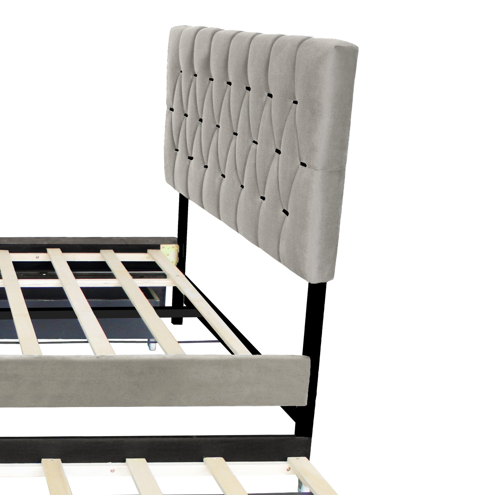 Queen Size Upholstered Trundle Bed With Storage Drawers, Pull Out Design, Space Saving, Sturdy Frame - Gray - Image 7