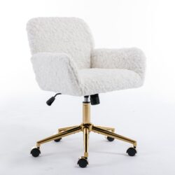 Office Chair, Artificial Rabbit Hair Home Office Chair With Golden Metal Base, Adjustable Desk Chair Swivel Office Chair, Vanity Chair - Beige
