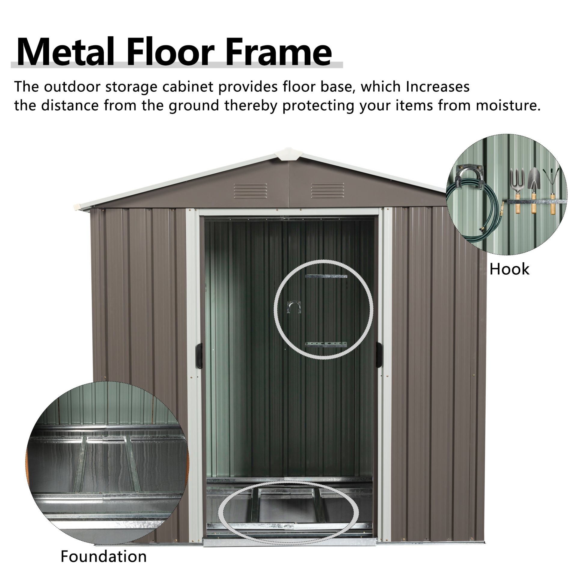 6Ft x 5Ft Outdoor Metal Storage Shed - Gray - Image 8