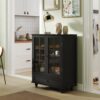 Buffet Cabinet With Double Glass Doors And Drawer, Storage Sideboard - Black - Image 4