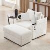 Single Sofa With Storage Space, Movable Ottoman, USB Ports, Cup Holders, Phone Holder Corduroy - Beige - Image 3
