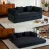 Convertible Sleeper Sofa Bed With Cylindrical Pillow, Floor Sofa Lounge Couch For Living Room - Black - Image 2