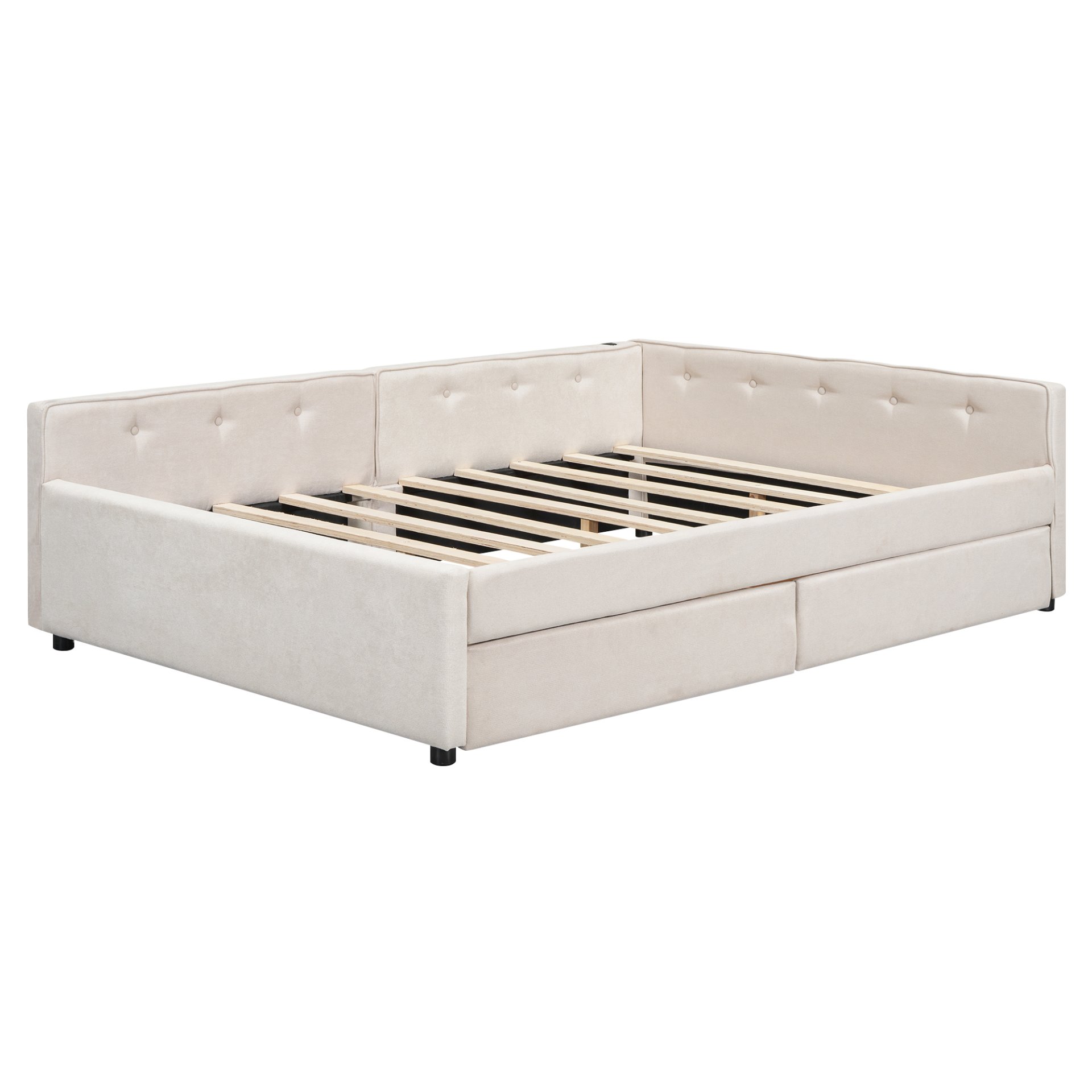 Full Size Upholstered Platform Bed With USB Ports And Storage Drawers - Beige - Image 10