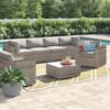6 Seater Patio Wicker Sofa Set With Coffee Table - Gray Mix - Image 3