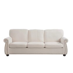 Soft Sofa, Upholstered 3 Seater Couch, Loose Back Cushions And Turned Legs - Ivory