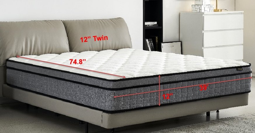12" Twin Hybrid Mattress A Box, Pillow Top Bed Cushion With Gel Infused Memory Foam, Breathable And Hypoallergenic, Medium Firm For Lumbar Support - White / Gray - Image 6