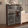Elegant Decor Mirrored Shoe Cabinet With Edging Double Door Storage Cabinets Glass - Brown / Silver / Gray - Image 6